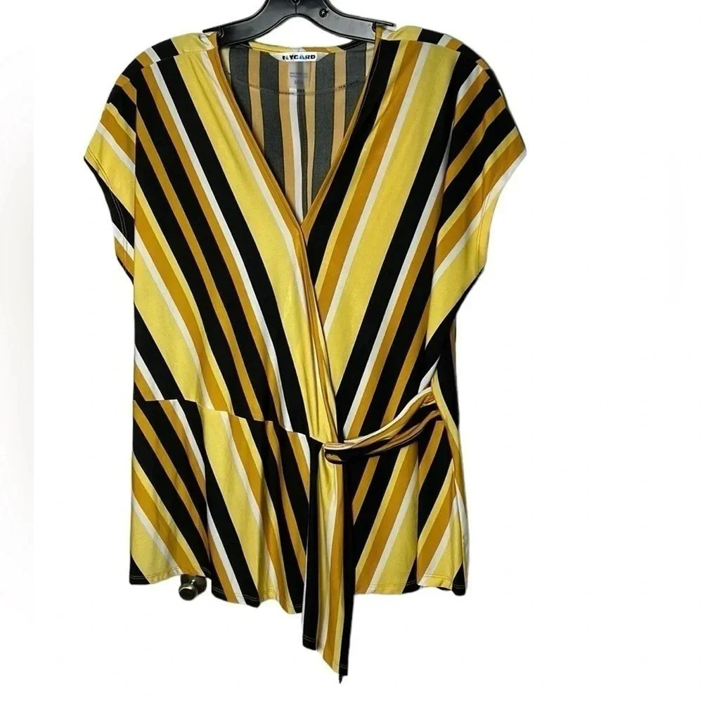 Faux wrap striped Blouse ,NWT, diagonal striped,asymmetrical,slimming effect.